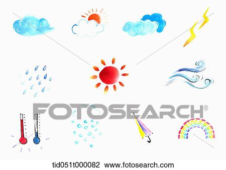 Stock Image - illustration of items related to weather. Fotosearch