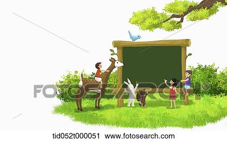 illustration of kids and animal standing in front of an empty blackboard View Large Photo Image Stock Image - illustration of kids and animal standing in front of an empty blackboard. Fotosearch