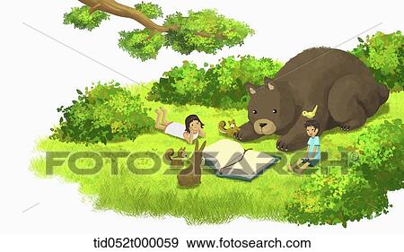 illustration of kids and animals studying together View Large Photo Image Stock Photo - illustration of kids and animals studying together. Fotosearch