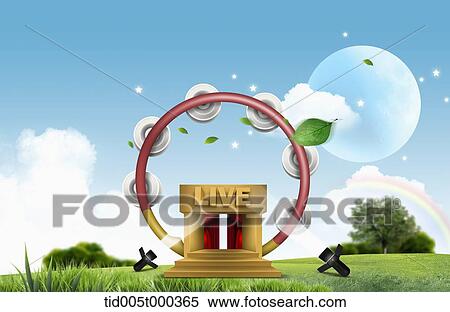 illustration of live sign on a gate of a tambourine shaped building View Large Photo Image Stock Photography - illustration of live sign on a gate of a tambourine shaped building. Fotosearch
