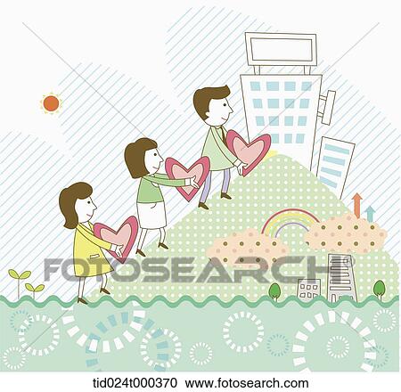 illustration of people climbing a mountain with a heart View Large Photo Image Stock Image - illustration of people climbing a mountain with a heart. Fotosearch
