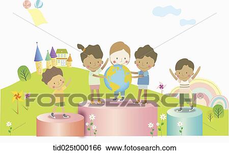 illustration of people of different races touching a globe View Large Photo Image Stock Photograph - illustration of people of different races touching a globe. Fotosearch