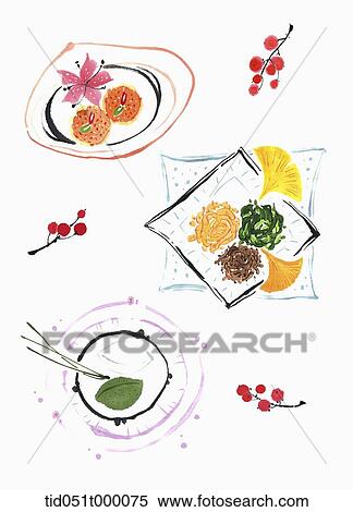 illustration of plates with autumn foods View Large Photo Image Stock Photography - illustration of plates with autumn foods. Fotosearch