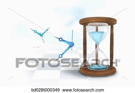 Stock Photo - illustration of sand timer and clock hands . Fotosearch