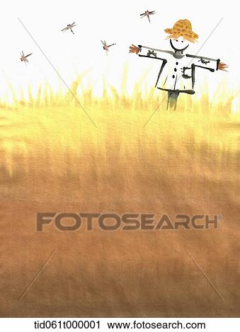 illustration of scarecrow in a field View Large Photo Image Stock Image - illustration of scarecrow in a field. Fotosearch