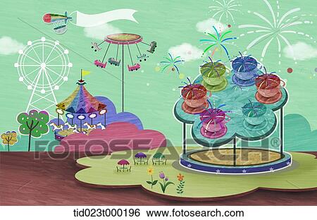 illustration of tea cup ride in an amusement park View Large Photo Image Stock Photograph - illustration of tea cup ride in an amusement park. Fotosearch