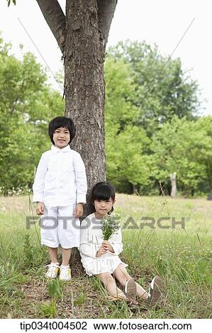 kids standing and sitting under a tree View Large Photo Image Stock Image - kids standing and sitting under a tree. Fotosearch