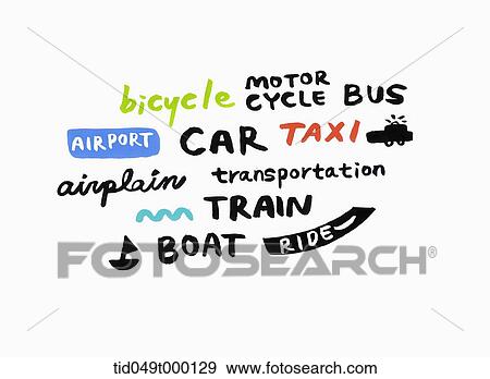 kinds of transportations written in different fonts and colours View Large Photo Image Stock Photo - kinds of transportations written in different fonts and colours. Fotosearch