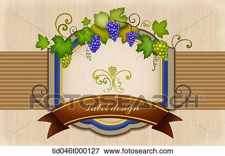 Stock Photo - label design of green and purple grape vine. Fotosearch