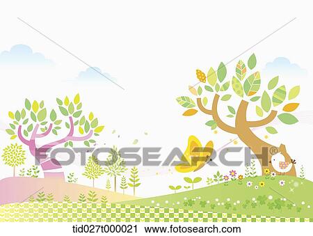 landscape illustration of trees and a butterfly on hills View Large Photo Image Stock Image - landscape illustration of trees and a butterfly on hills. Fotosearch