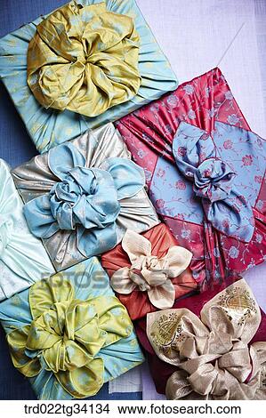 Picture - lots of packages in Korean traditional wraps . Fotosearch