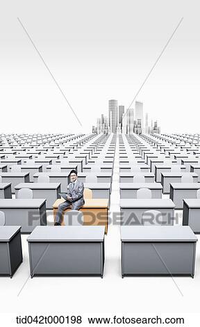 one brown table with a businessman sitting on while rest tables being grey View Large Photo Image Stock Photo - one brown table with a businessman sitting on while rest tables being grey. Fotosearch