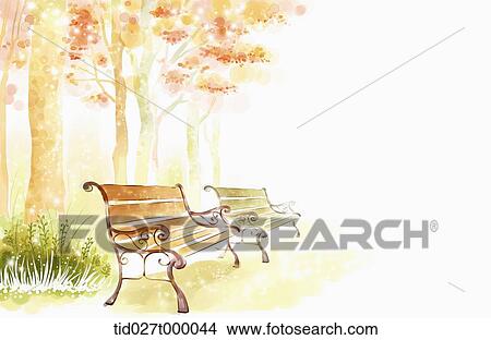 Picture - painting illustration of a branches and autumn trees . Fotosearch
