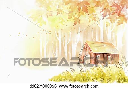painting illustration of a house in autumn View Large Photo Image Stock Image - painting illustration of a house in autumn . Fotosearch