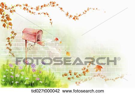 painting illustration of a red mail box under a branch View Large Photo Image Stock Image - painting illustration of a red mail box under a branch . Fotosearch