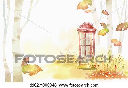 painting illustration of a red telephone booth in autumn View Large Photo Image Stock Photo - painting illustration of a red telephone booth in autumn. Fotosearch