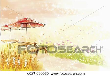 painting illustration of picnic tables under parasols View Large Photo Image Stock Image - painting illustration of picnic tables under parasols. Fotosearch