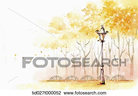 painting illustration of street lamp in autumn View Large Photo Image Stock Image - painting illustration of street lamp in autumn . Fotosearch