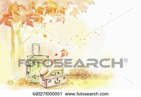 painting illustration of suitcases in next to autumn tree View Large Photo Image Stock Image - painting illustration of suitcases in next to autumn tree . Fotosearch