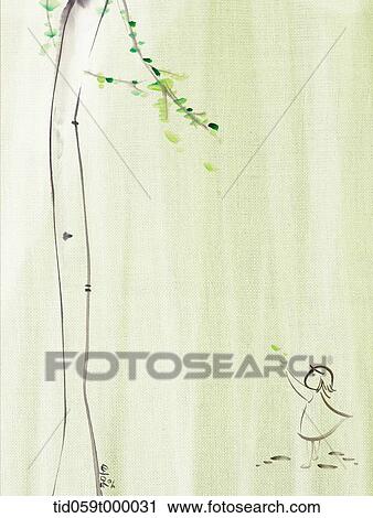 painting of a girl reaching a tree View Large Photo Image Stock Image - painting of a girl reaching a tree. Fotosearch
