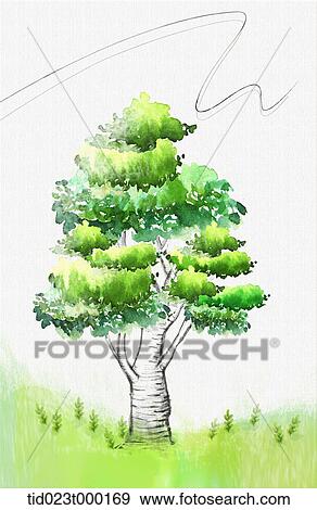 Stock Photo - painting of a green tree. Fotosearch