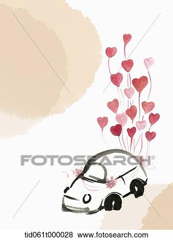 Stock Photo - painting of a wedding car. Fotosearch