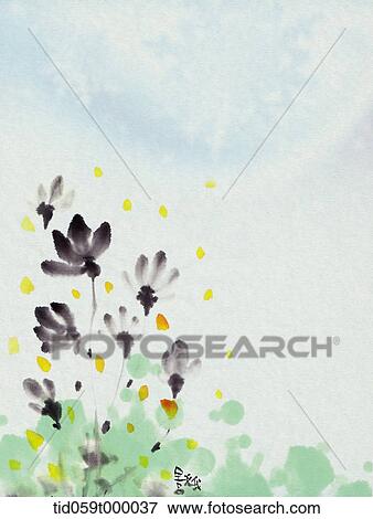 painting of black flowers on green grass View Large Photo Image Stock Photo - painting of black flowers on green grass . Fotosearch