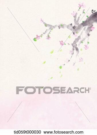Stock Image - painting of black tree branch. Fotosearch