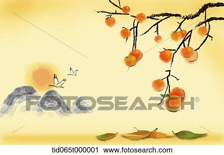 painting of persimmon tree View Large Photo Image Stock Image - painting of persimmon tree. Fotosearch