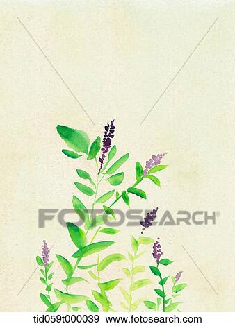 painting of purple flowers and green leaves View Large Photo Image Stock Photo - painting of purple flowers and green leaves . Fotosearch
