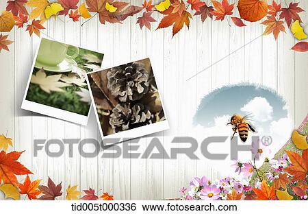 pictures of autumn atmosphere on a wooden plank surrounded by autumn leaves View Large Photo Image Stock Photograph - pictures of autumn atmosphere on a wooden plank surrounded by autumn leaves. Fotosearch