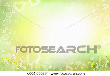 Picture - ppt template of a field of flowers and hearts in the air. Fotosearch
