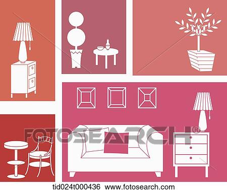 Stock Photograph - red illustration of living room area . Fotosearch