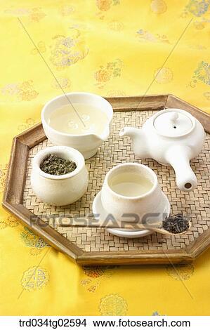 teapot and tea cups on a octagon tea tray View Large Photo Image Picture - teapot and tea cups on a octagon tea tray. Fotosearch