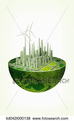 Stock Photo - town on half sphere of a globe. Fotosearch