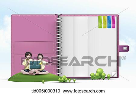 two boys holding a blackboard sitting on a hill in front of a giant diary View Large Photo Image Stock Photo - two boys holding a blackboard sitting on a hill in front of a giant diary. Fotosearch