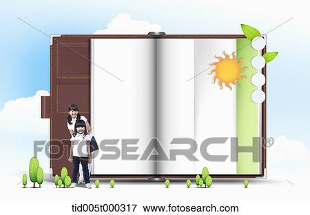 two girls smiling in front of giant diary View Large Photo Image Stock Photo - two girls smiling in front of giant diary. Fotosearch