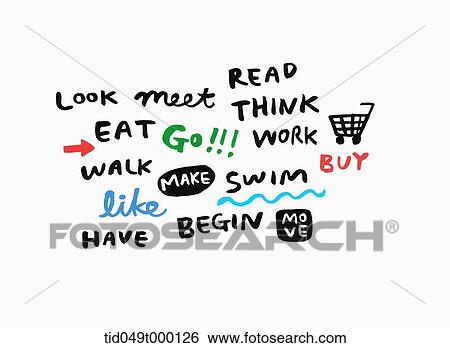 verbs written in different fonts View Large Photo Image Stock Photograph - verbs written in different fonts . Fotosearch
