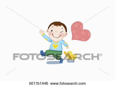 イラスト の A 男の子 遊び で A おもちゃのカモ イラスト Ti017b1446 Fotosearch
