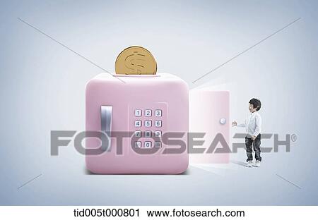a boy entering a pink safe View Large Illustration Clip Art - a boy entering a pink safe. Fotosearch