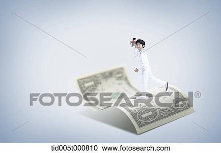 a boy standing on a dollar View Large Illustration Clipart - a boy standing on a dollar. Fotosearch