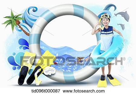 Stock Illustration - a boy with beach ware. Fotosearch