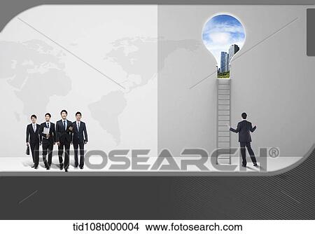 Stock Illustration - a business man beneath a ladder. Fotosearch