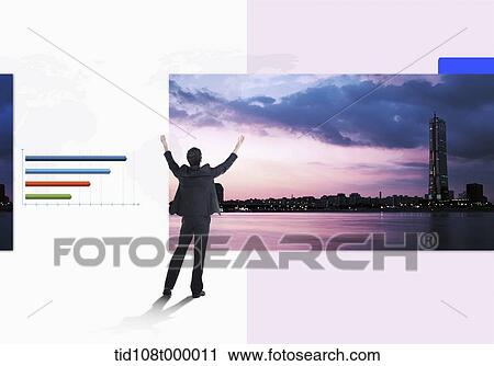 a business man looking at a view of a city View Large Illustration Clip Art - a business man looking at a view of a city. Fotosearch