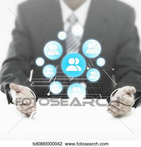 Drawing - a business man with connections in his hands. Fotosearch