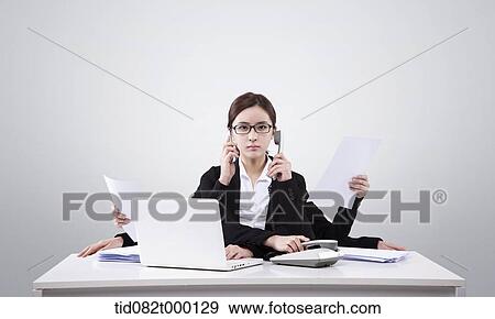 Stock Illustration - a business woman working with several hands. Fotosearch