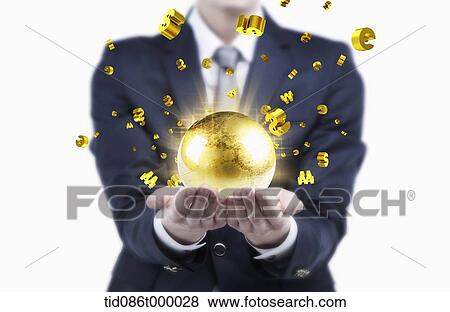 Stock Illustration - a businessman holding gold ball. Fotosearch