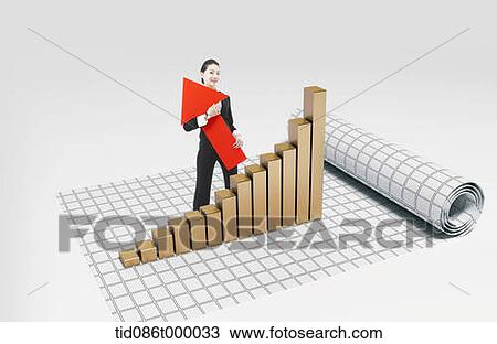 Drawing - a businessman holding upward arrow. Fotosearch