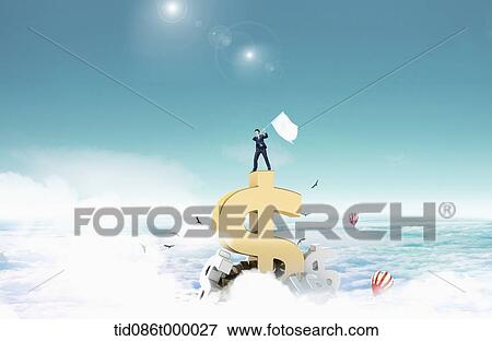 a businessman on top of dollar View Large Illustration Stock Illustration - a businessman on top of dollar. Fotosearch