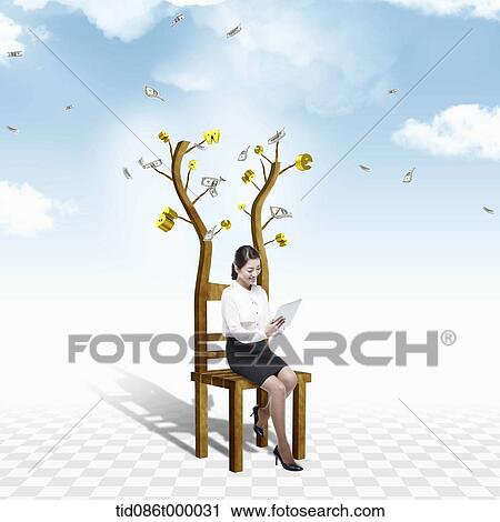 a businesswoman sitting on a chair with flowers View Large Illustration Clip Art - a businesswoman sitting on a chair with flowers. Fotosearch